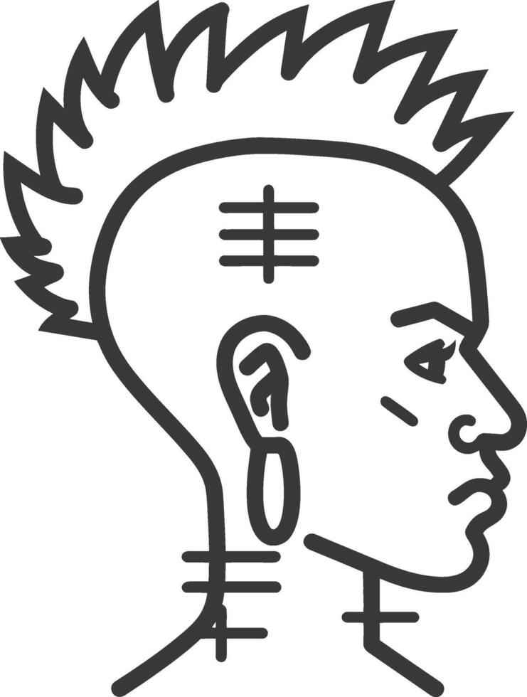 A black and white drawing of a man with a mohawk vector