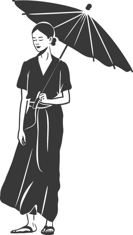 A woman with an umbrella in black and white vector
