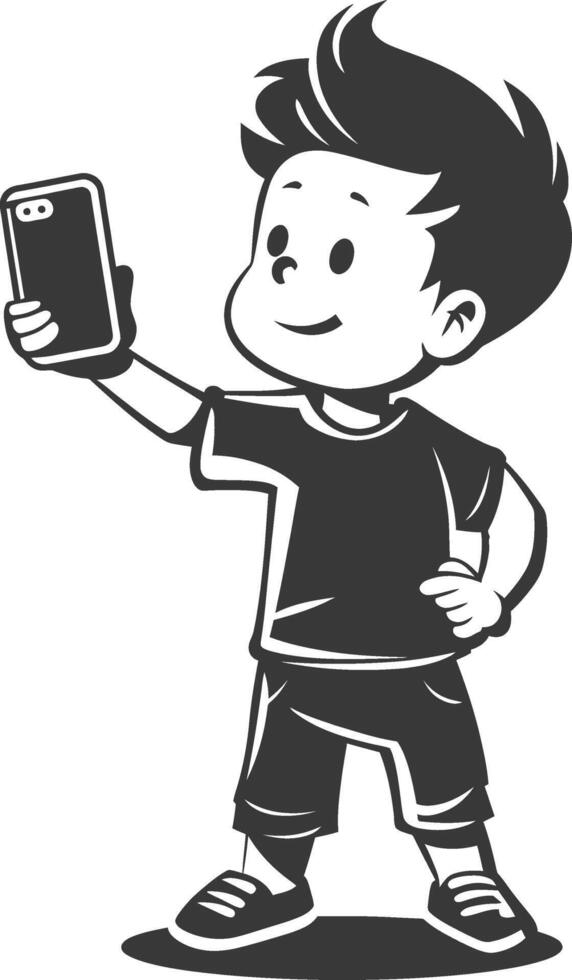 A cartoon boy taking a selfie with his phone vector