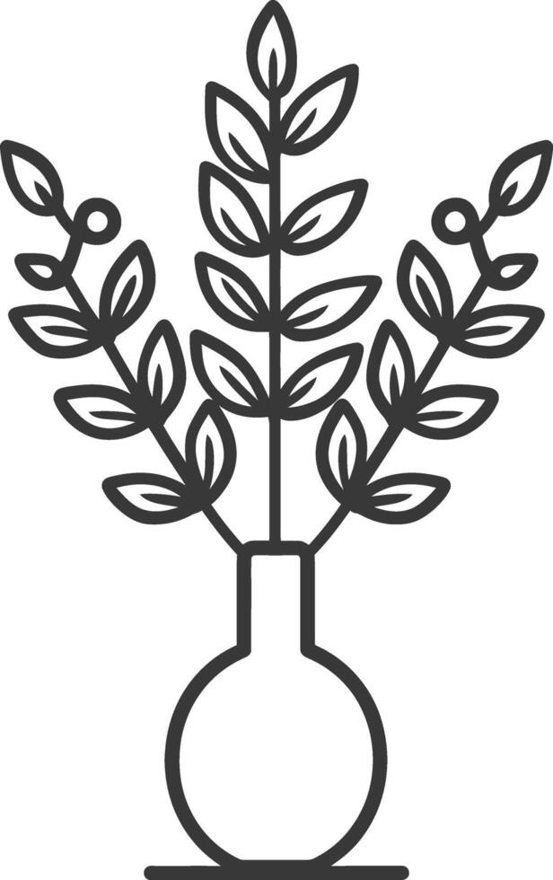 A black and white illustration of a vase with plants vector