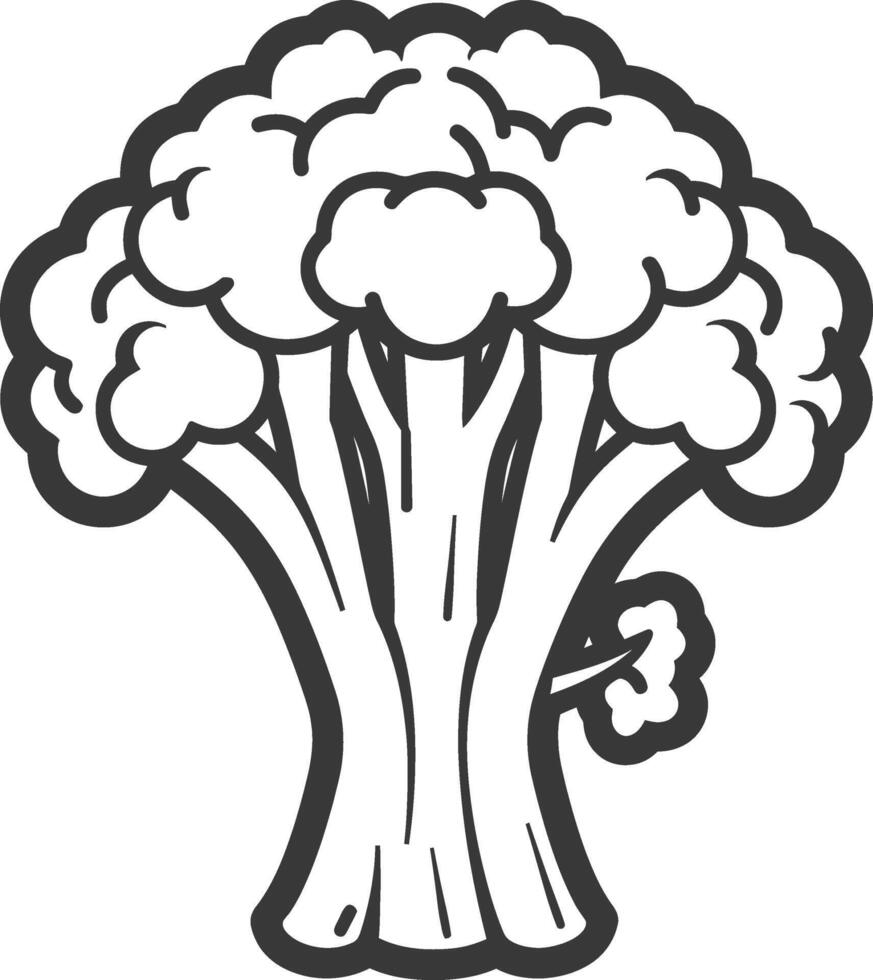 A black and white drawing of a broccoli vector