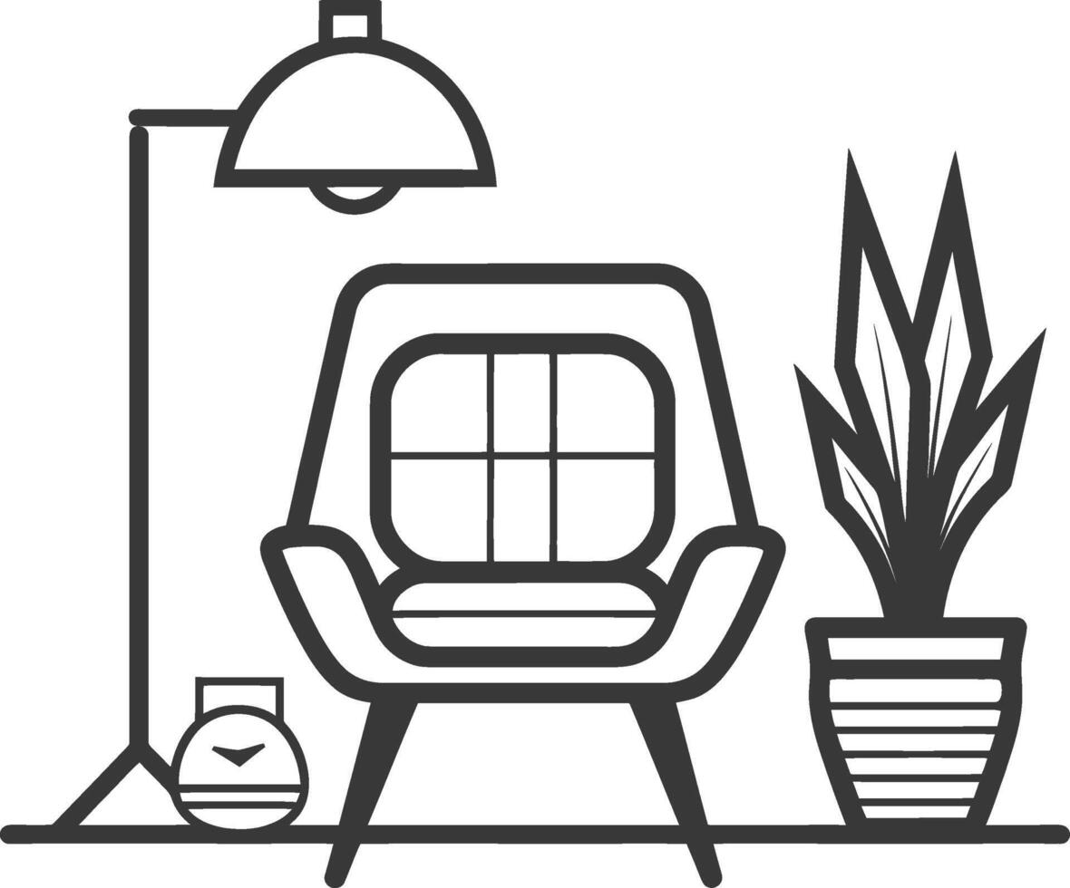 Modern living room with chair, lamp and plant illustration vector