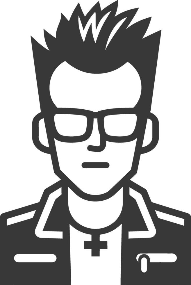 A black and white icon of a man wearing glasses vector