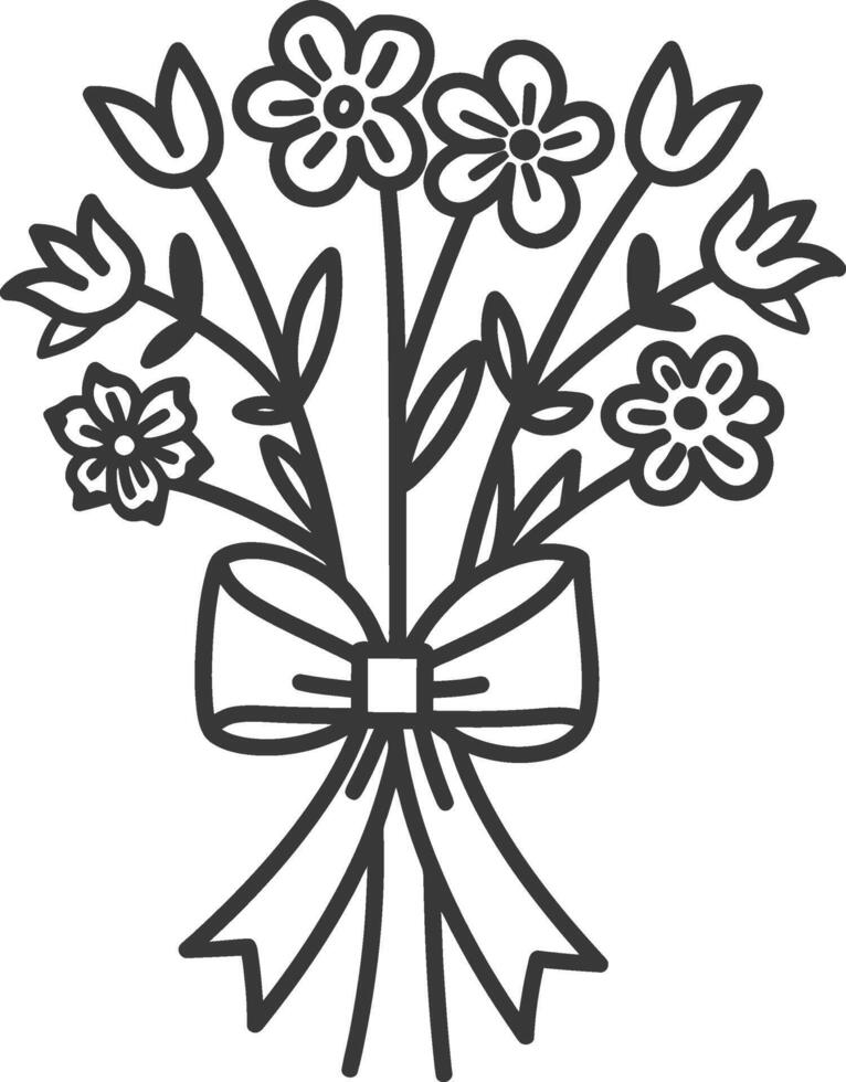 A bouquet of flowers with a bow and ribbon vector