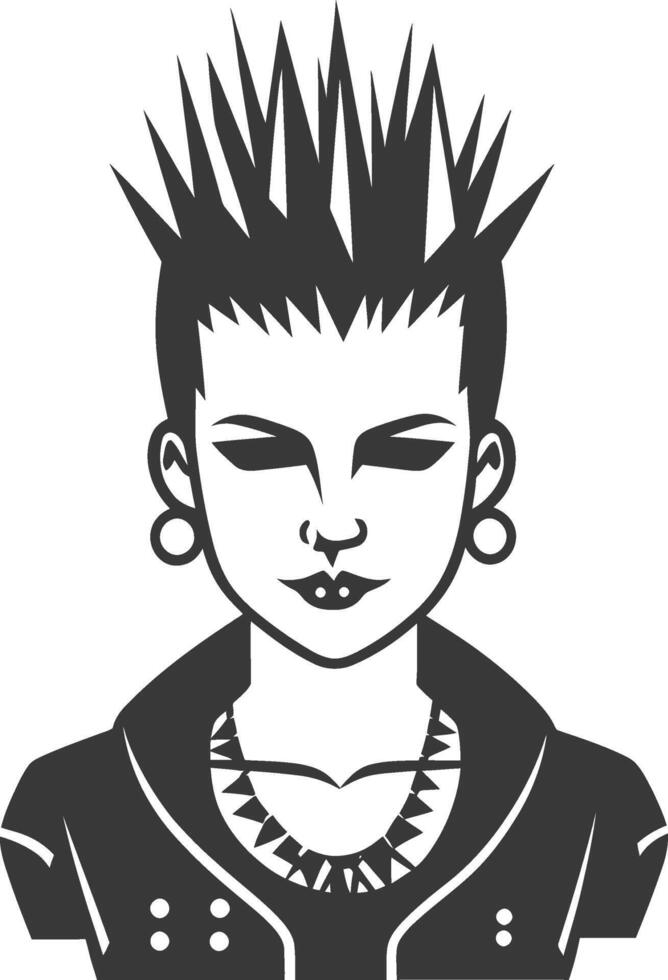A black and white illustration of a punk girl vector