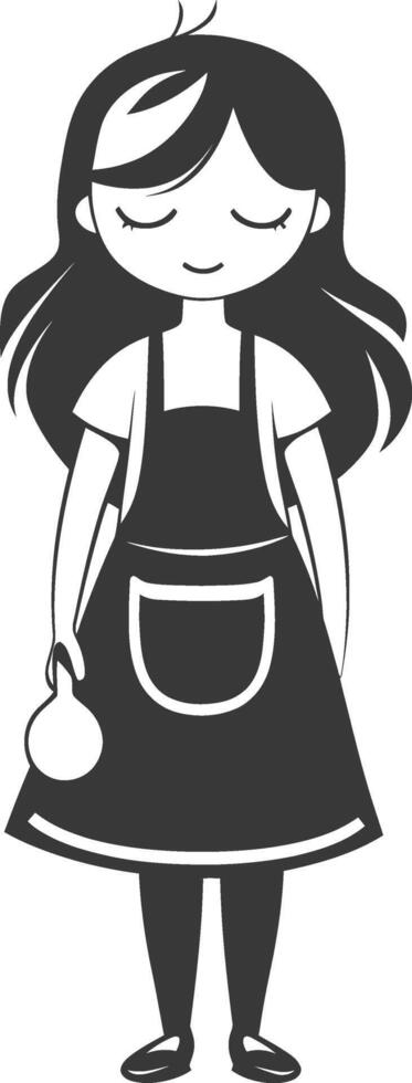 A black and white illustration of a woman in an apron vector