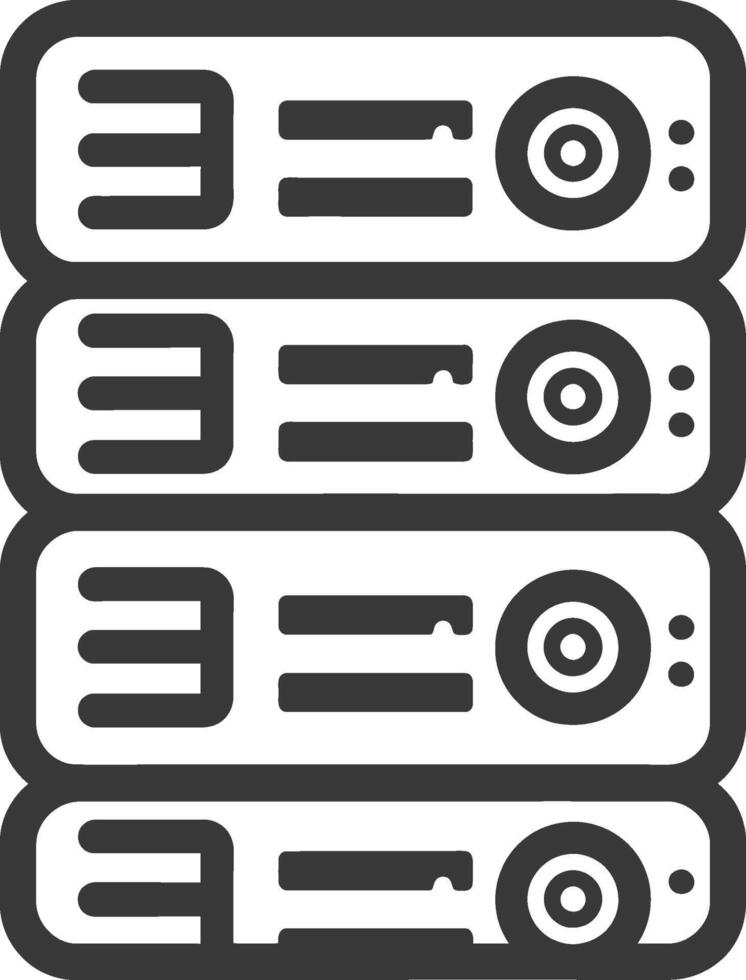 A black and white illustration of a server rack vector