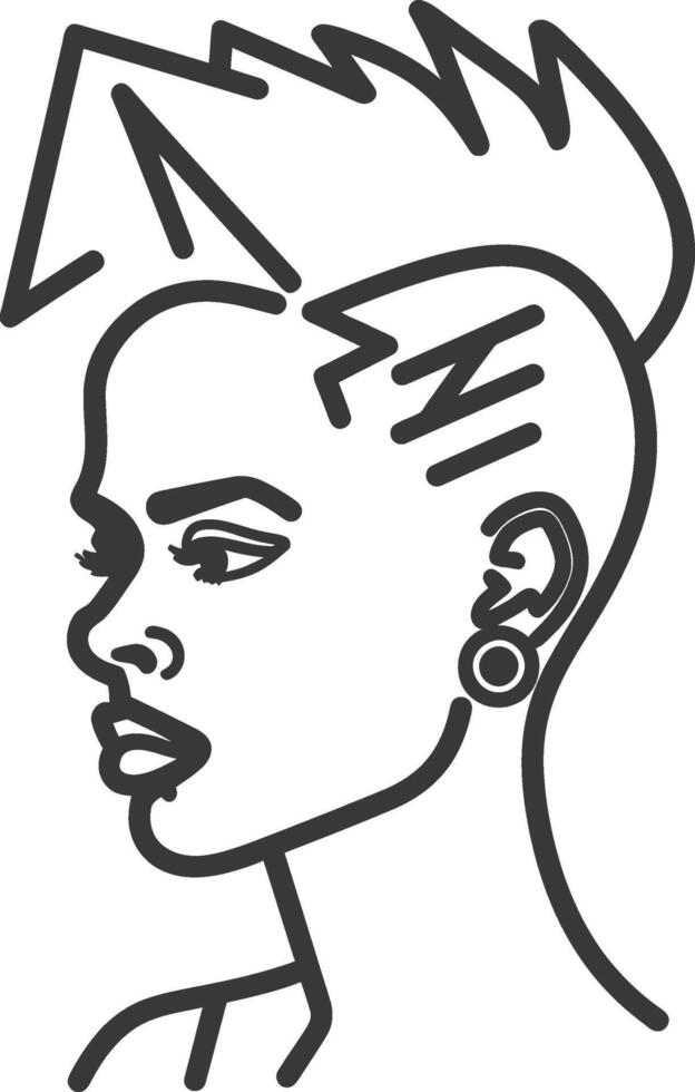 A black woman with a mohawk haircut is shown in a line drawing vector