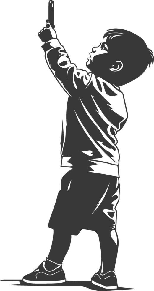 A silhouette of a boy holding a cell phone vector