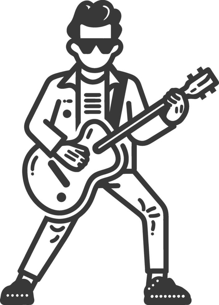 A black and white illustration of a man playing guitar vector