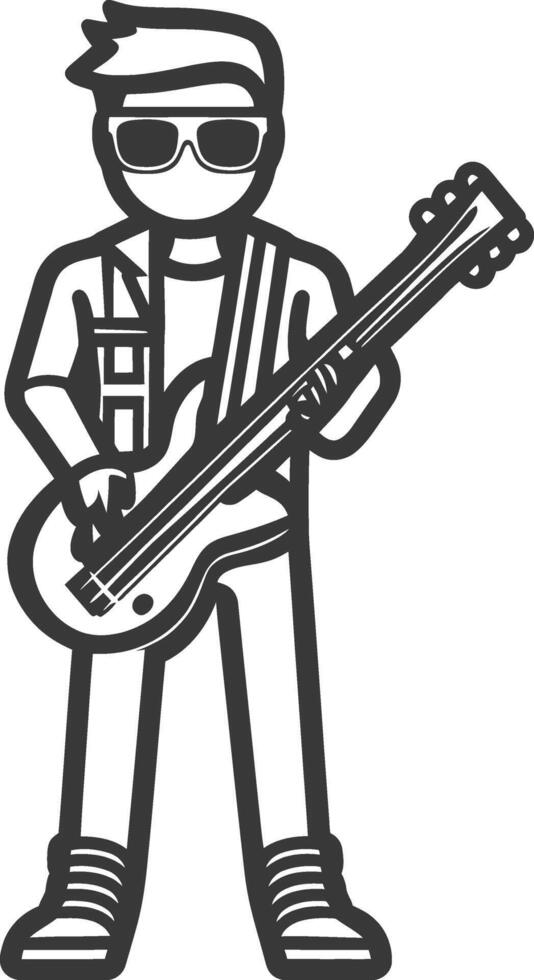 A cartoon man with sunglasses playing an electric guitar vector