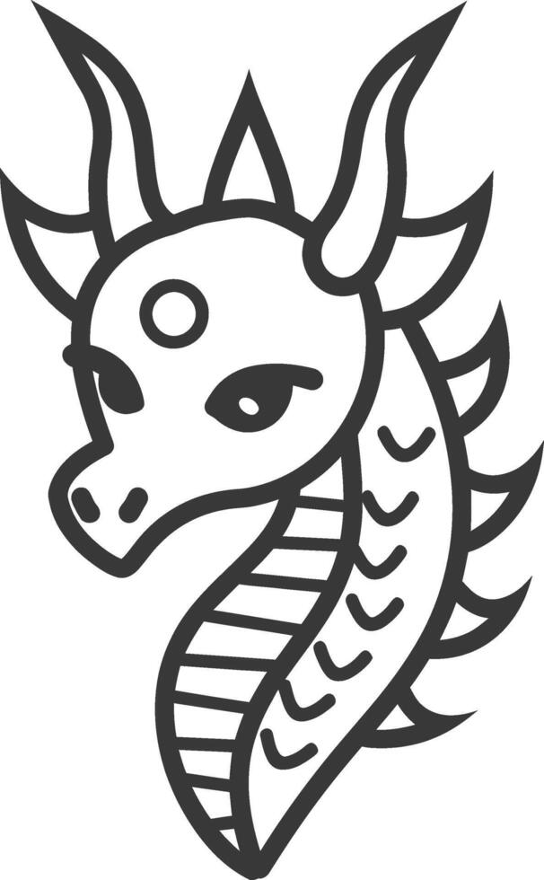 A black and white drawing of a dragon head vector