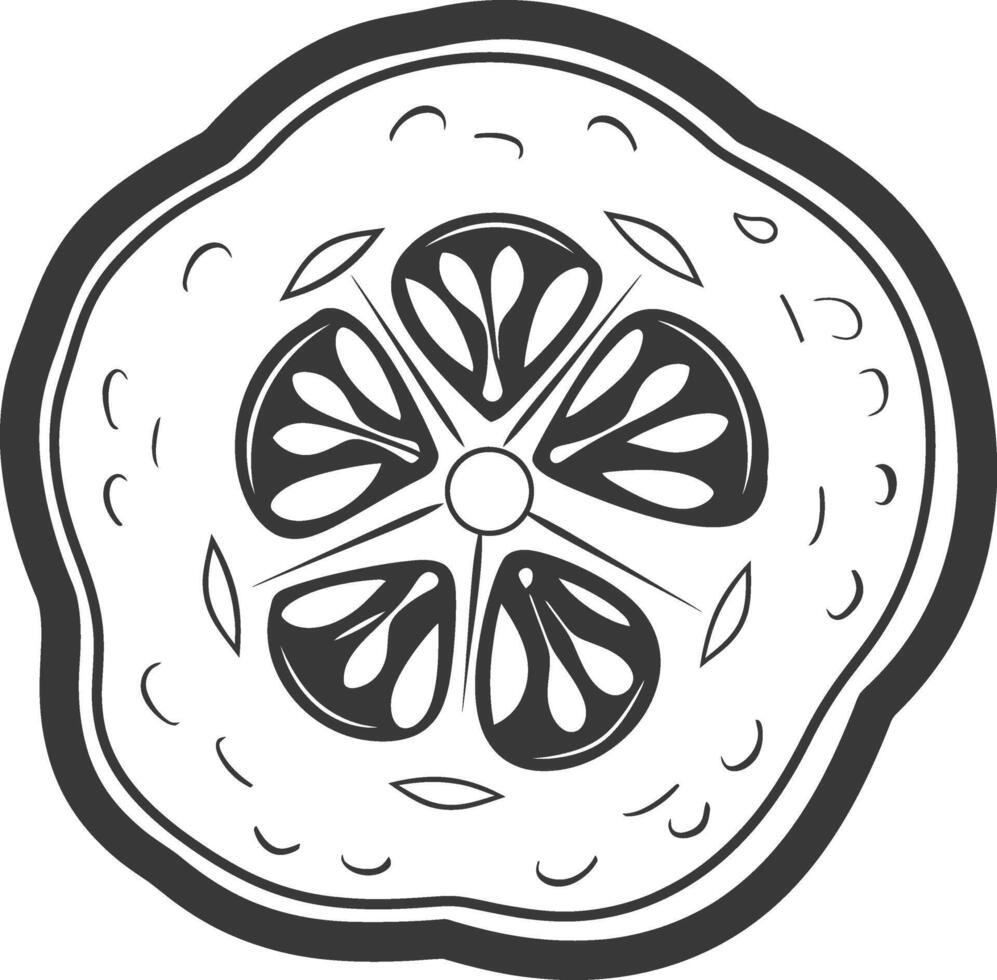 A black and white drawing of a lemon slice vector