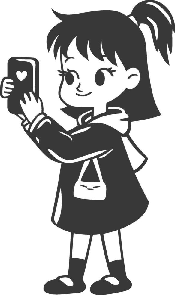 A cartoon girl taking a selfie with her phone vector