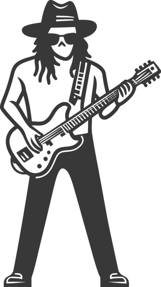 A black and white illustration of a man with a guitar vector