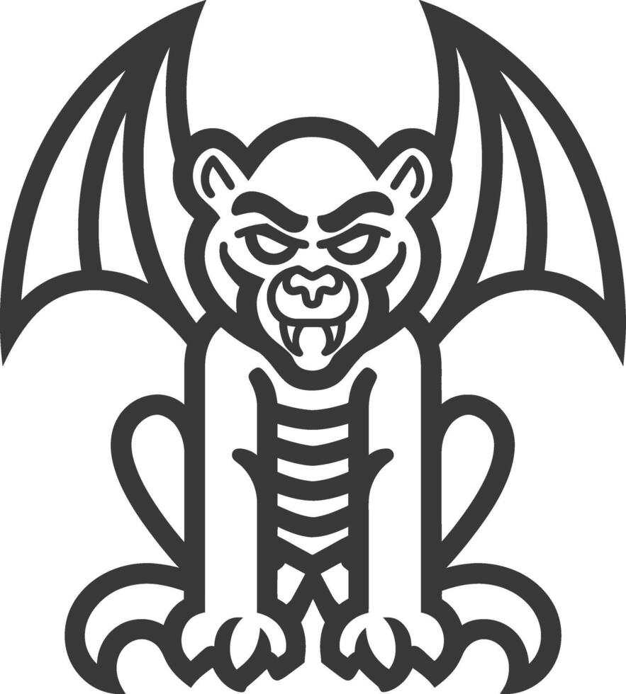 A black and white illustration of a bat with wings vector