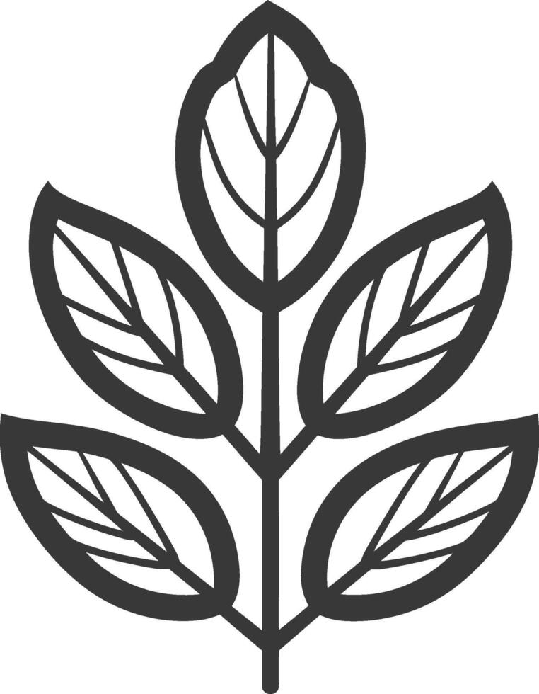 A black and white illustration of a leaf vector