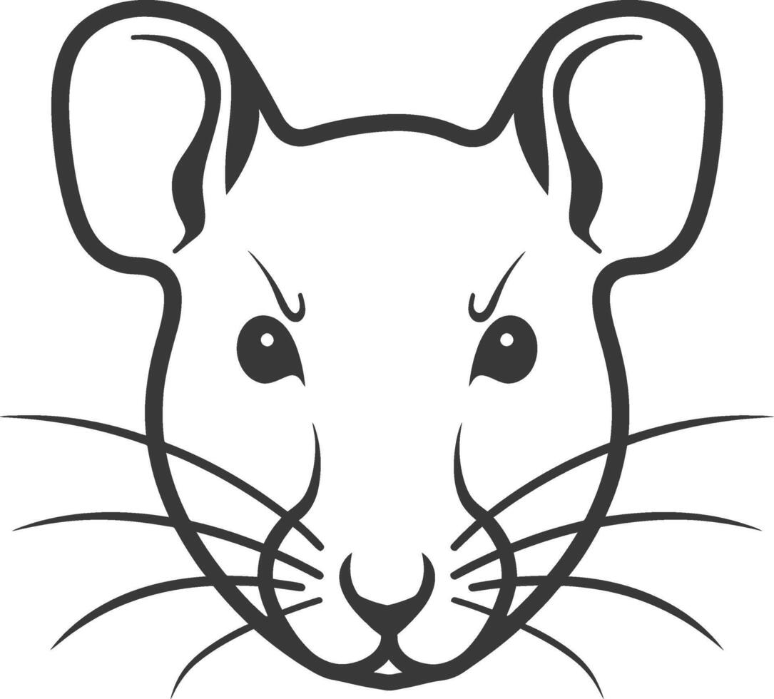 A black and white drawing of a mouse's head vector