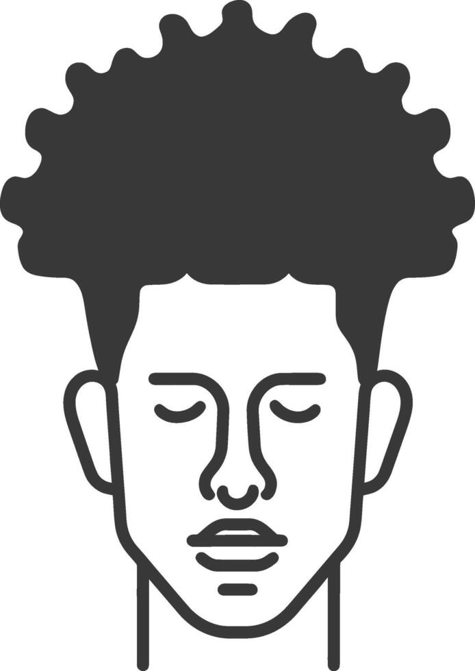 A black and white illustration of a man's face with a curly hair vector