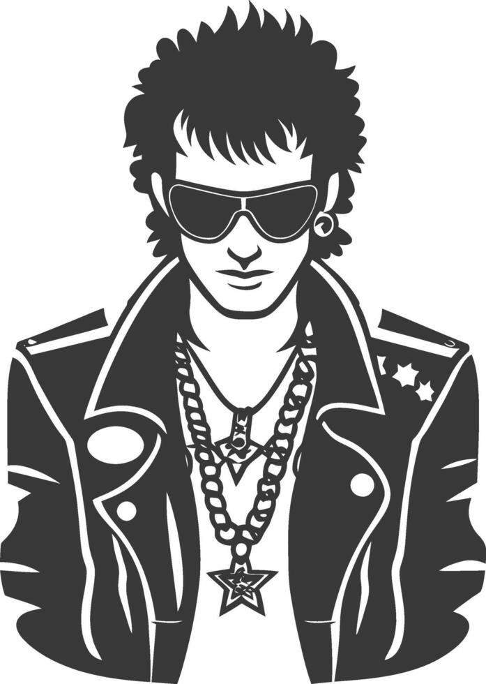 A black and white illustration of a punk rocker vector