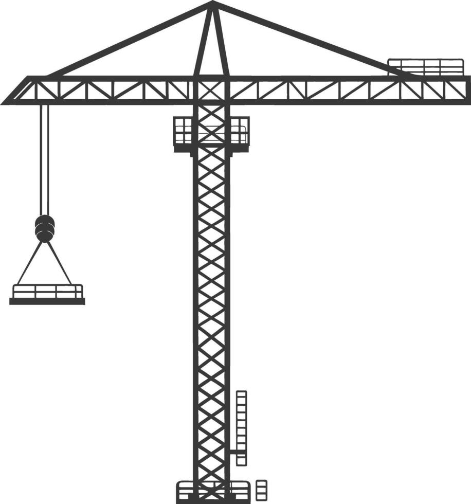A black and white illustration of a crane vector
