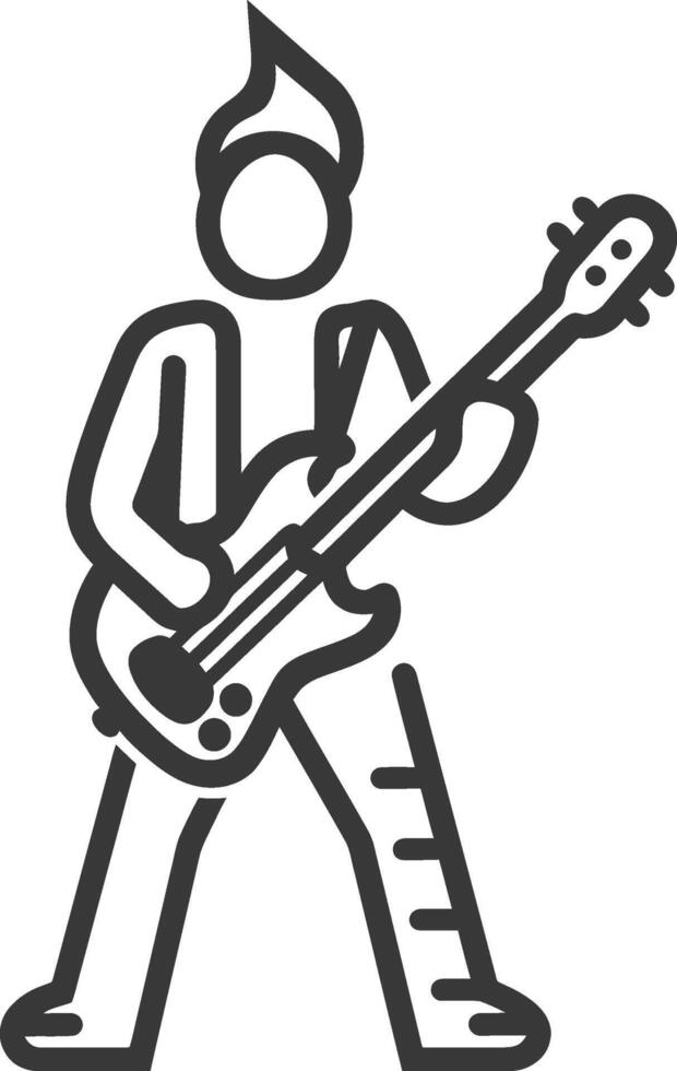 A black and white illustration of a man playing an electric guitar vector
