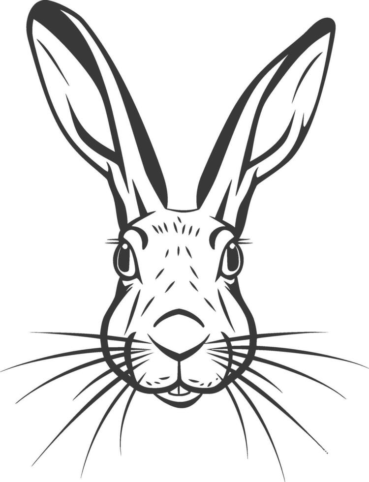 A black and white drawing of a rabbit's head vector