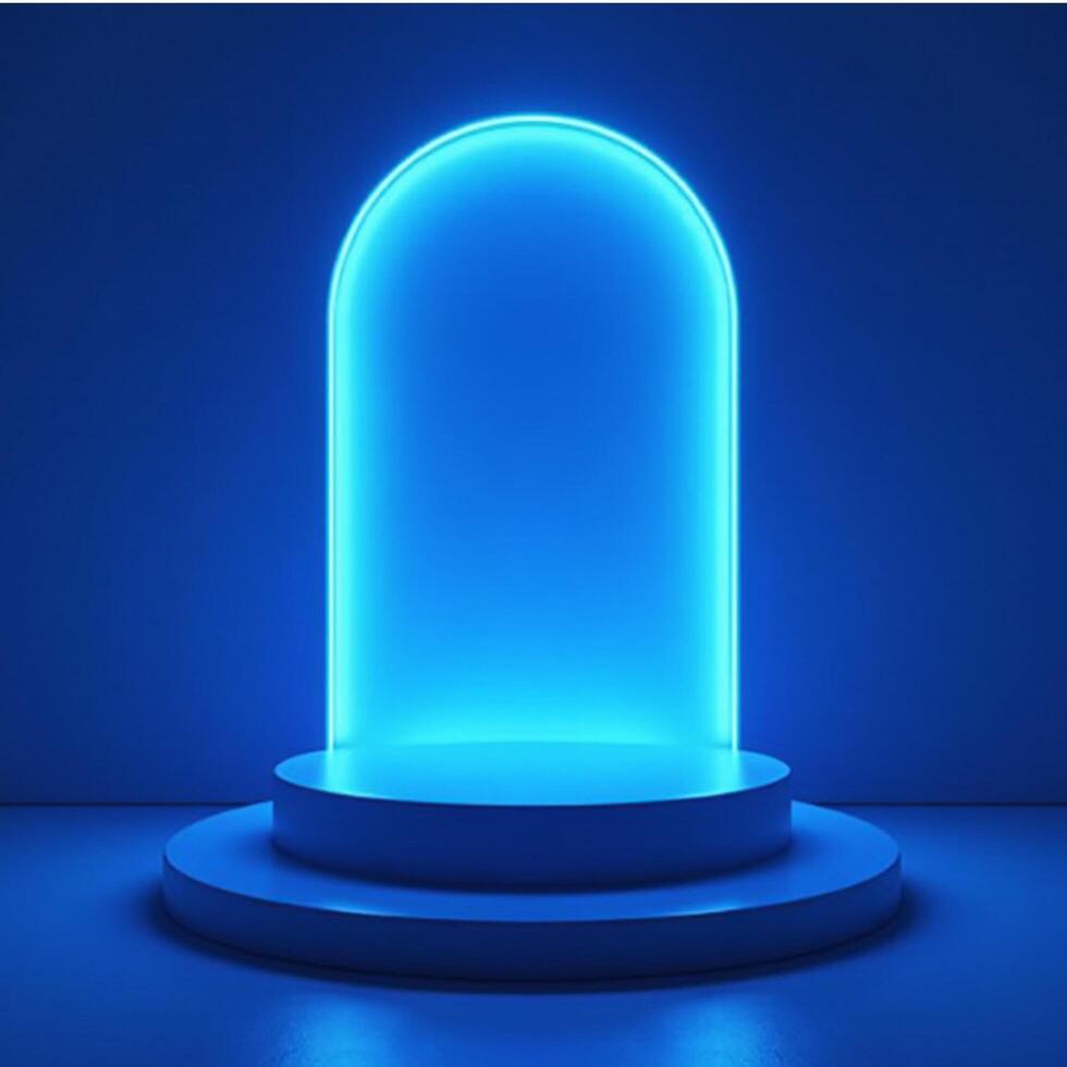 a blue neon light on a pedestal photo