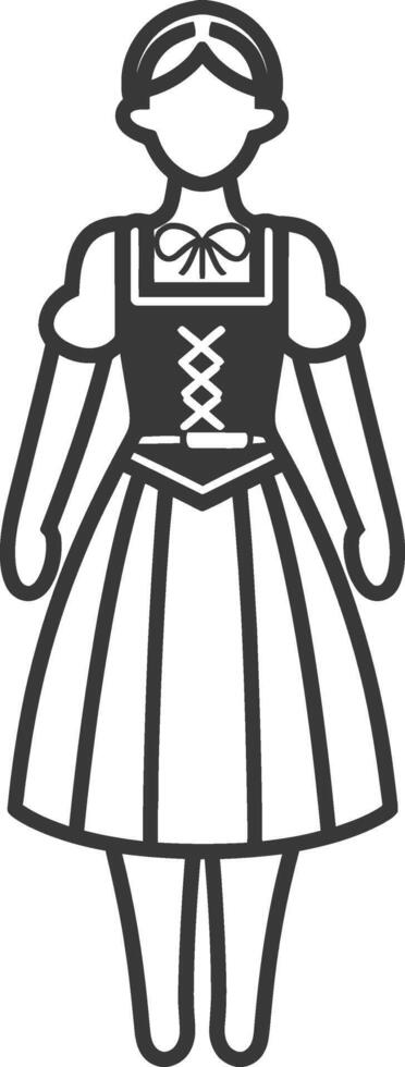 A black and white illustration of a woman in a dress vector