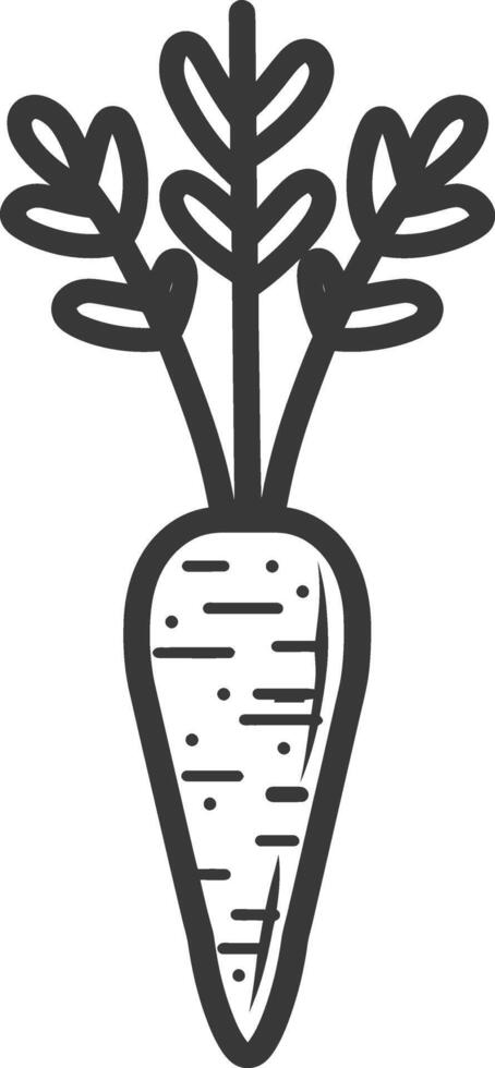 A black and white illustration of a carrot vector