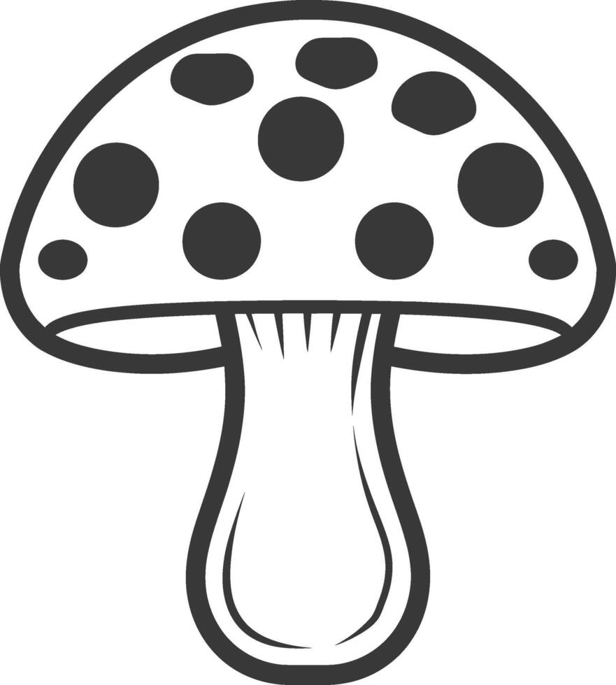 A black and white illustration of a mushroom vector