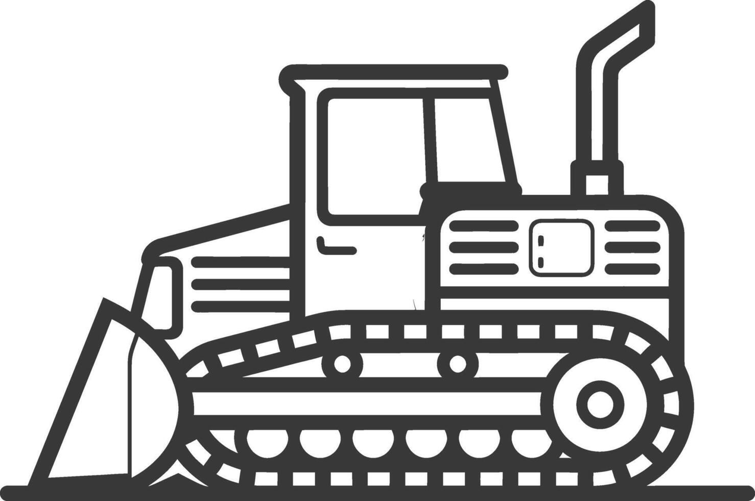 A black and white drawing of a bulldozer vector