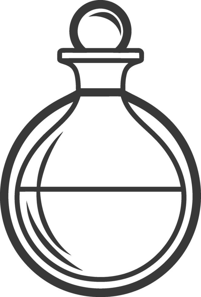 A black and white drawing of a bottle with a liquid inside vector