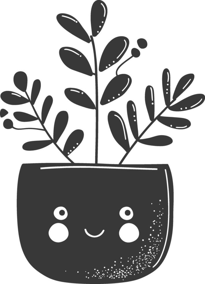 A black and white drawing of a plant in a pot vector