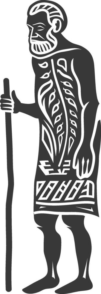 An old man with a stick and a tribal design vector
