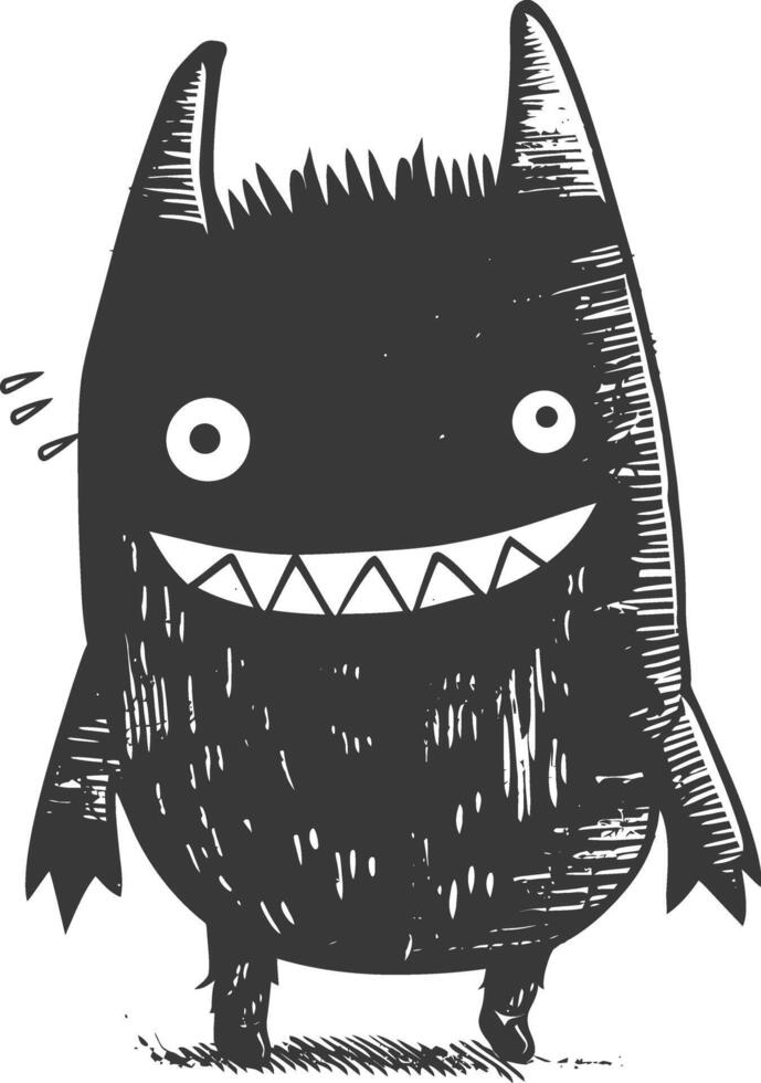 A black and white drawing of a monster with big teeth vector