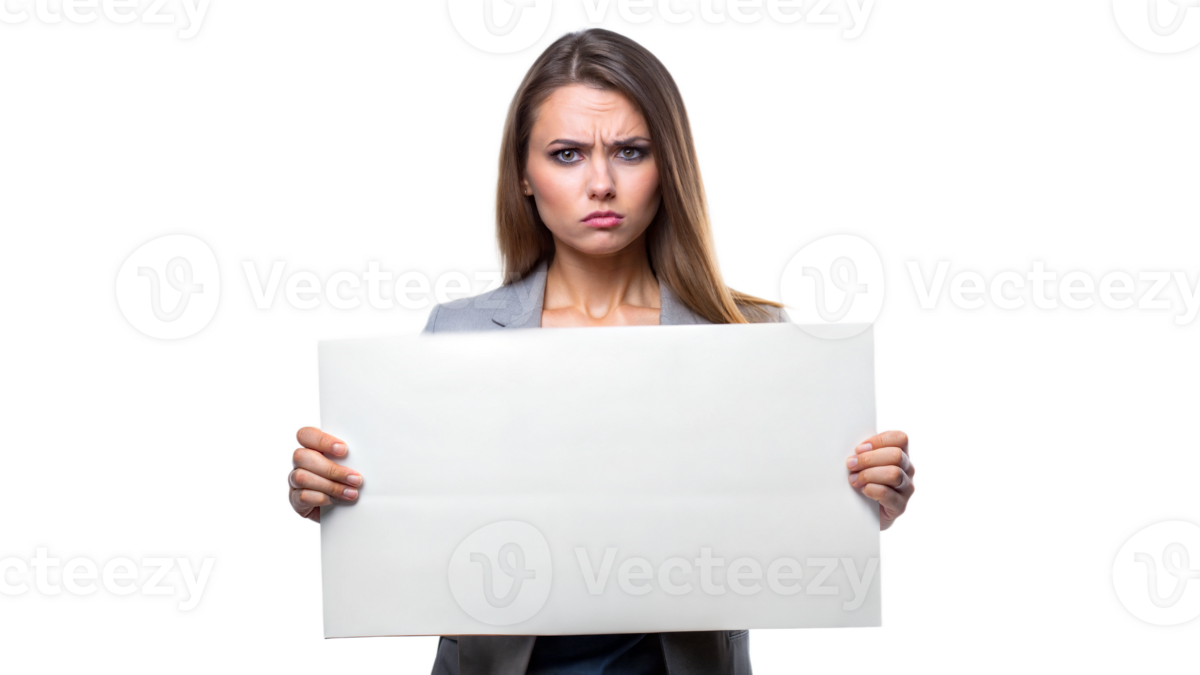 Serious woman holding a blank sign, ready to speak out png