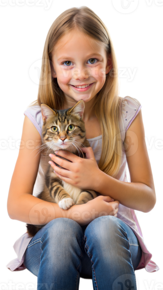 Girl hugging her cat with joy png