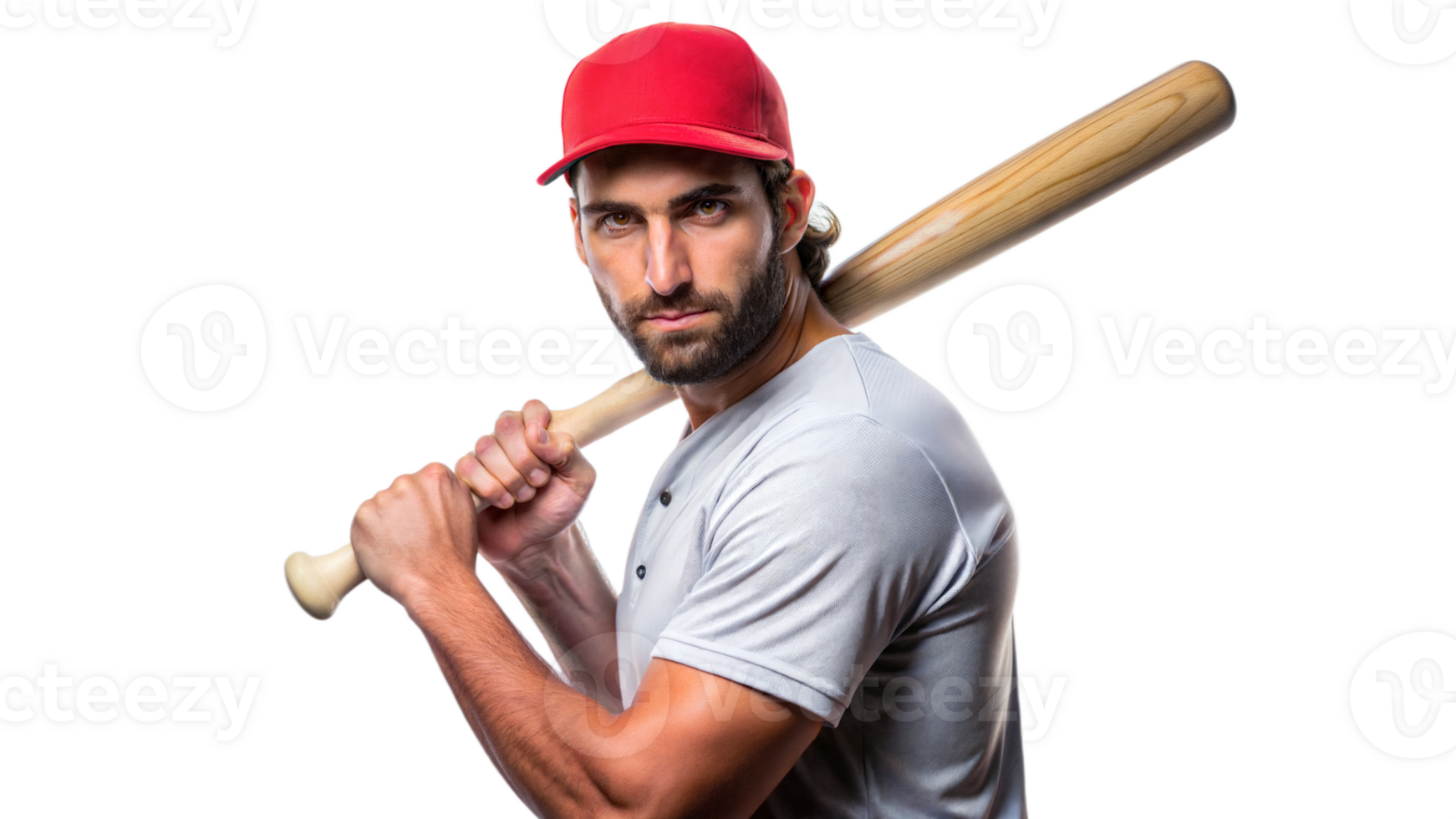 Baseball player holding a bat, ready to swing with determination png