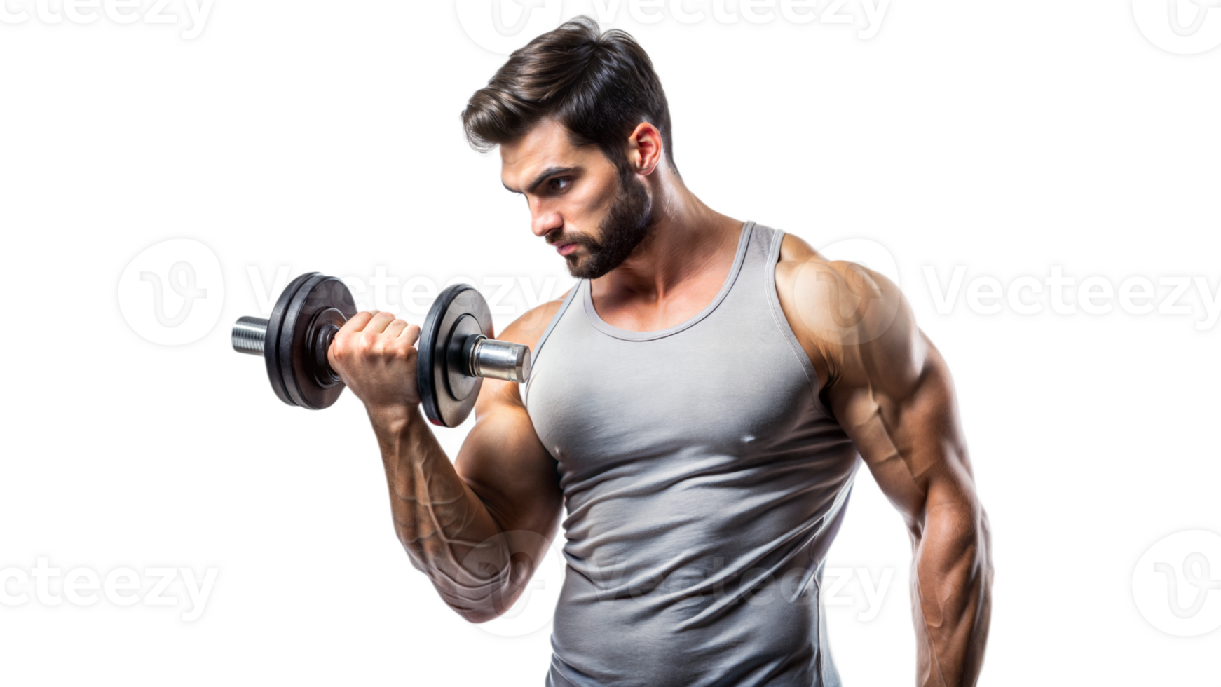 Man lifting a dumbbell, showing muscular strength png