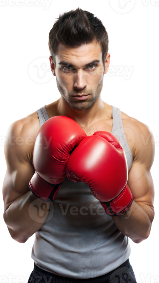 Boxer in red gloves, preparing for a powerful punch png
