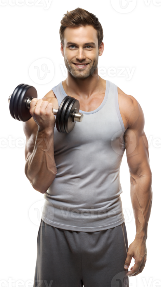 Muscular man lifting a dumbbell, focusing on strength training png