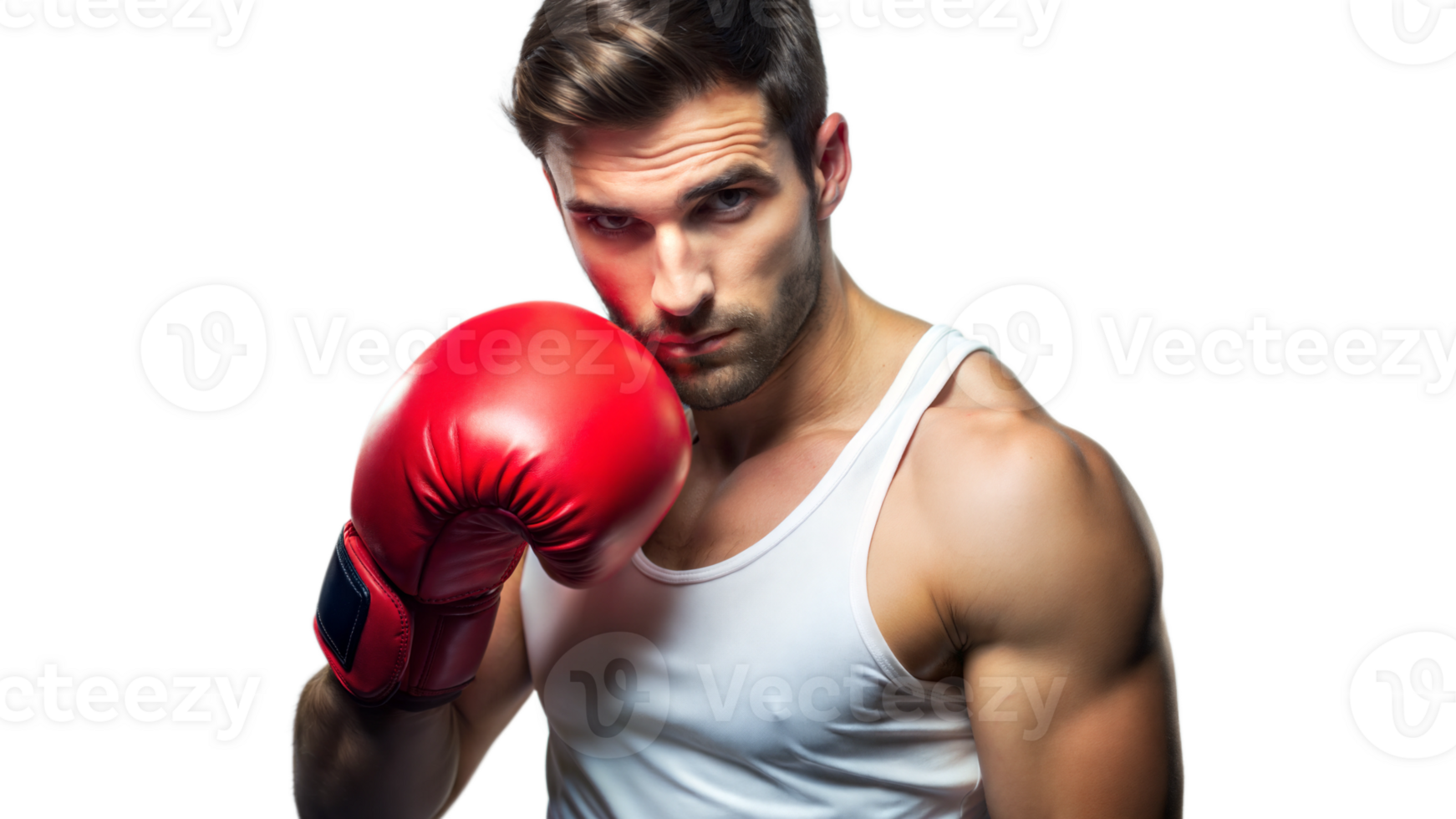 Determined boxer in red gloves, preparing for a fight png