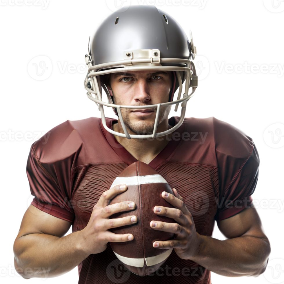 American football player holding a ball, ready for the game png