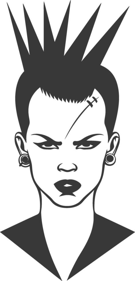 A black and white illustration of a woman with a mohawk vector