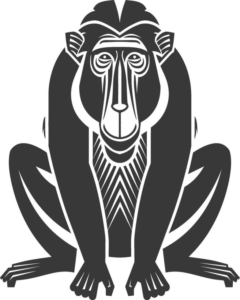A black and white illustration of a monkey vector