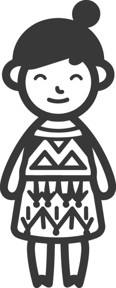 A black and white illustration of a girl in a dress vector