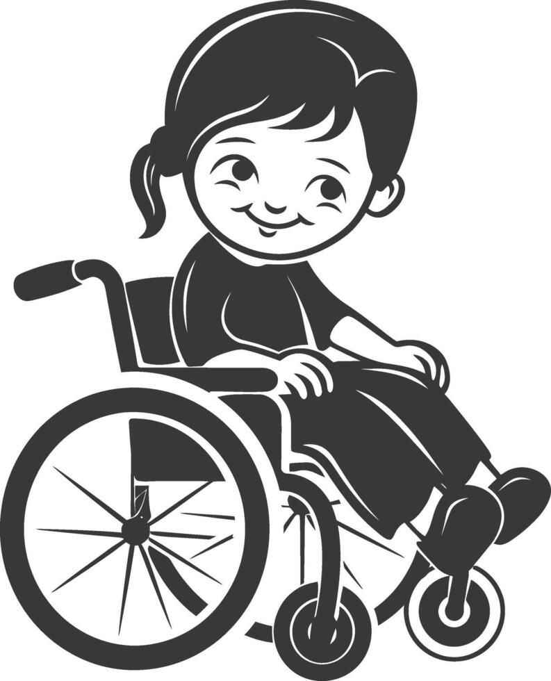 A black and white illustration of a girl in a wheelchair vector