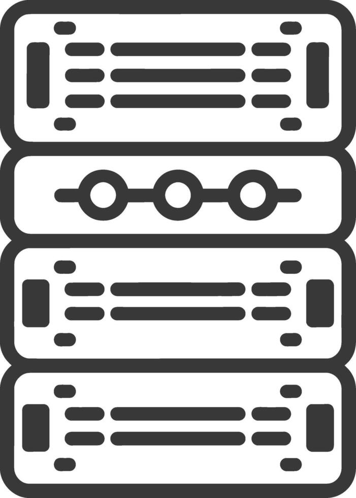 A black and white illustration of a server rack vector