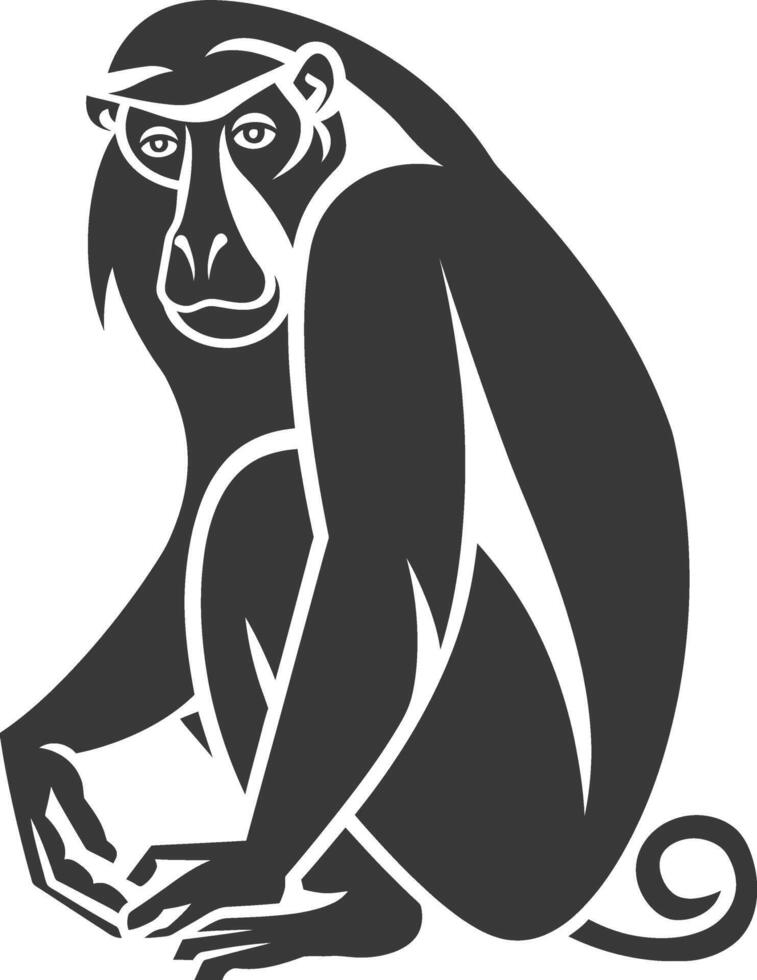 A monkey sitting on its haunches, with a black and white design vector